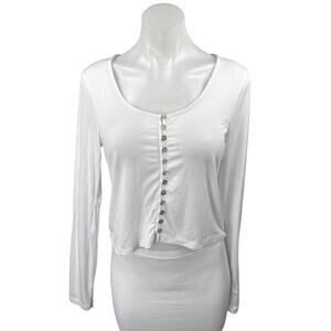 NEW Z Supply Women's White Ribbed Long Sleeve Button Down Henley T-shirt Top L